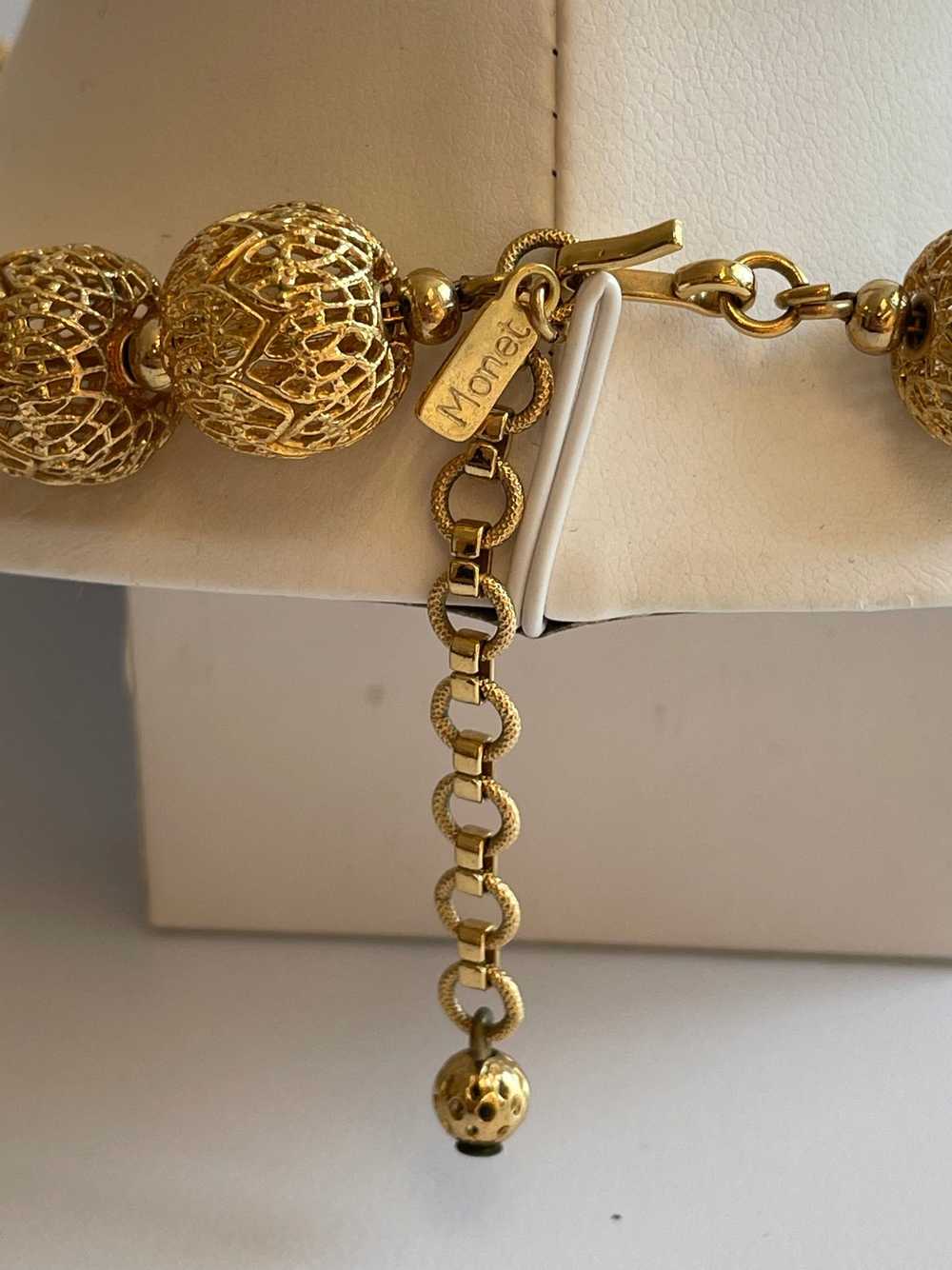 1960’s Monet Gold FiligreeBall Necklace - image 5