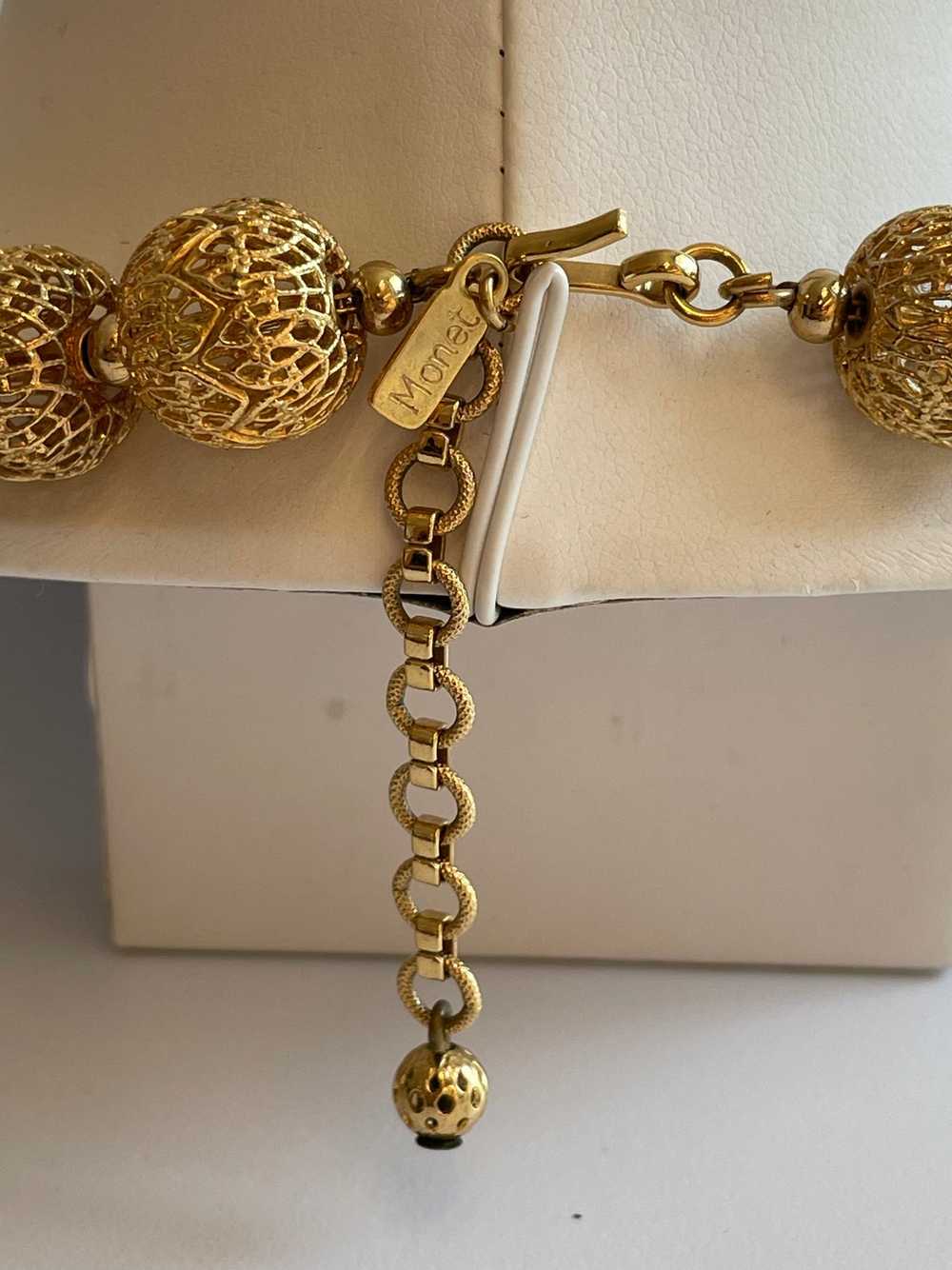 1960’s Monet Gold FiligreeBall Necklace - image 6