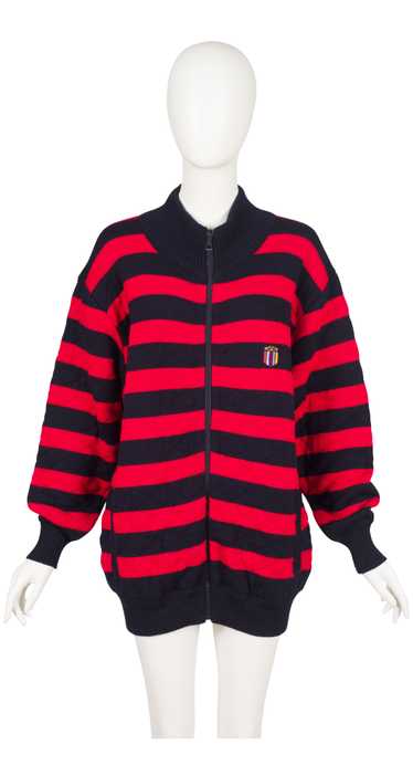 Valentino 1980s Men's Striped Quilted Wool Knit Zi