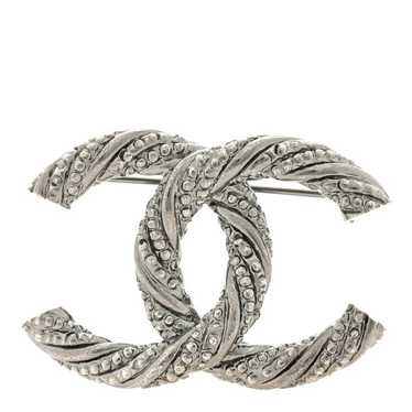 CHANEL Crystal Twisted CC Brooch Silver