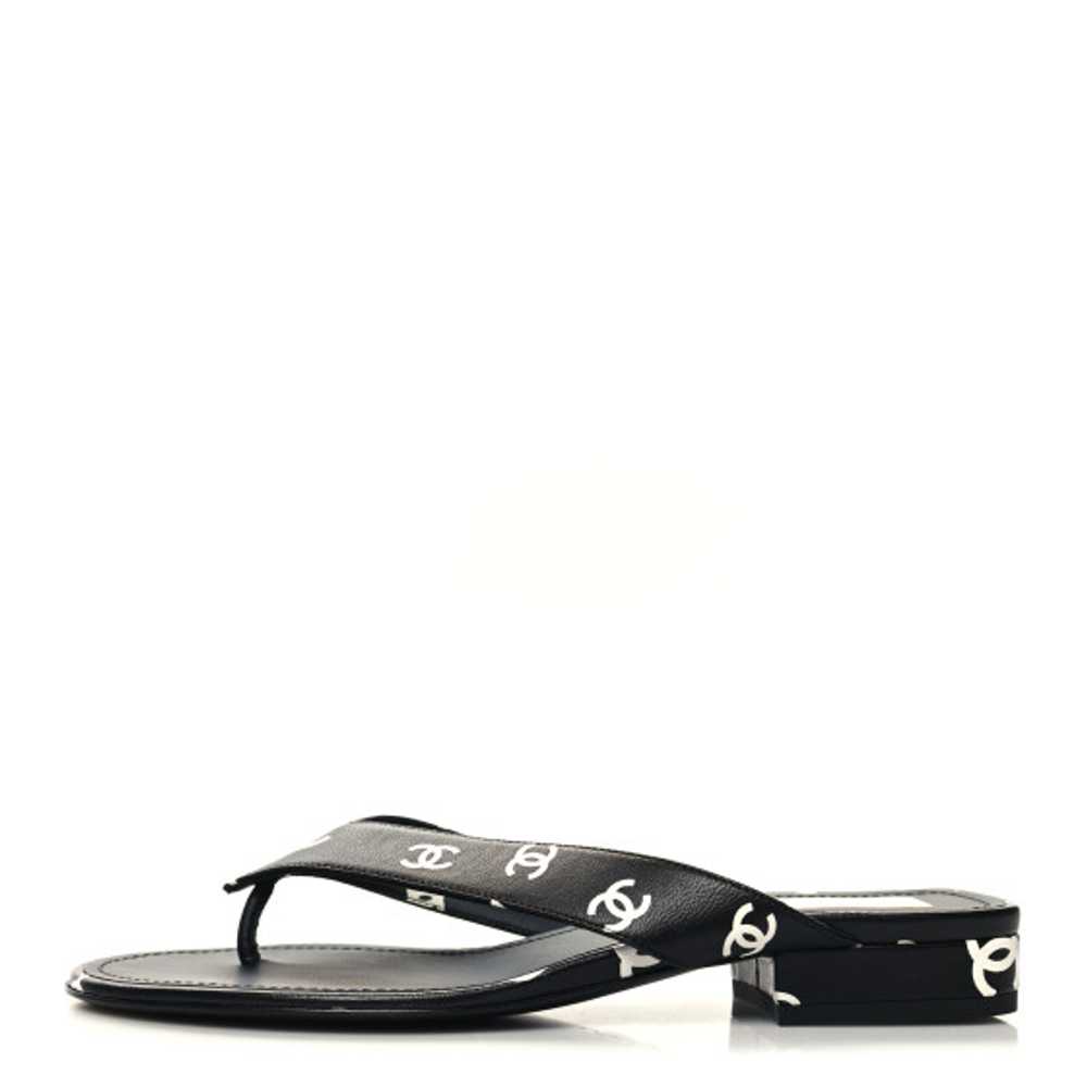 CHANEL Lambskin Printed CC Thong Sandals 38 Black… - image 1