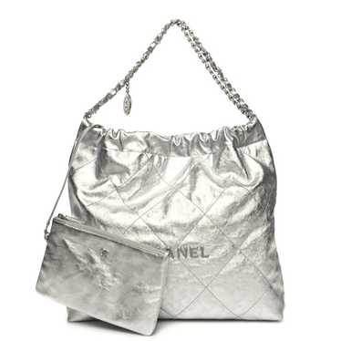 CHANEL Metallic Calfskin Quilted Chanel 22 Silver