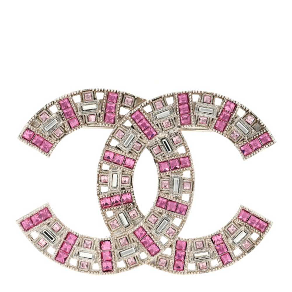 CHANEL Baguette Crystal CC Brooch Silver Pink - image 1