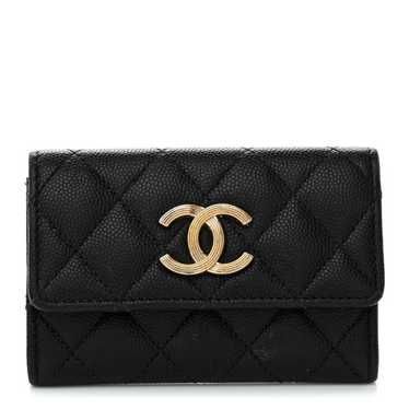 CHANEL Caviar Quilted CC Racing Flag Flap Card Hol