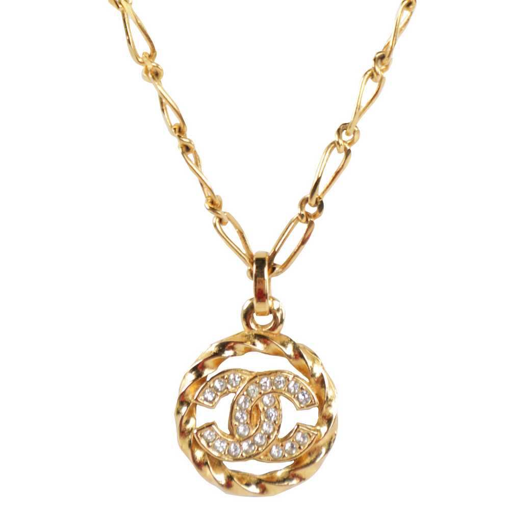 Vintage 90s Chanel CC Logo Gold Plated Chain Pend… - image 1