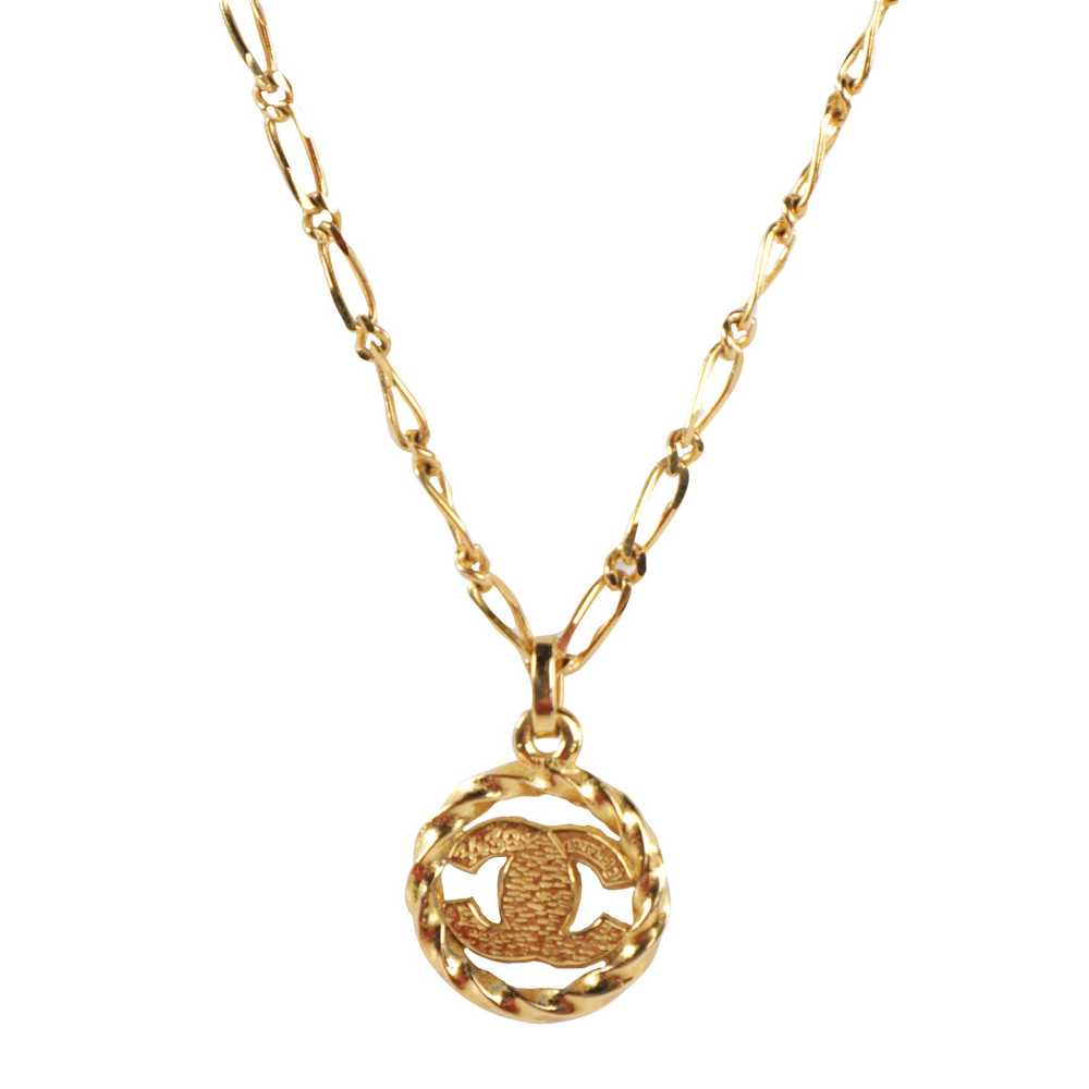 Vintage 90s Chanel CC Logo Gold Plated Chain Pend… - image 2