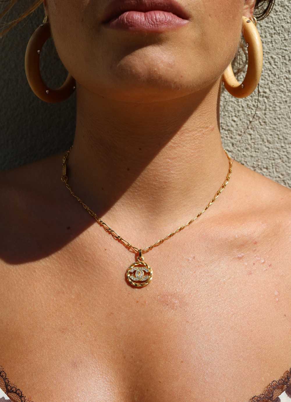 Vintage 90s Chanel CC Logo Gold Plated Chain Pend… - image 4