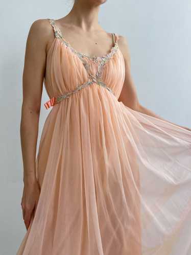 1940s Layered Gown with Flower Appliques in Coral 