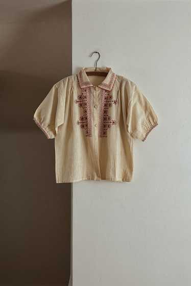 1960's EMBROIDERED FLAX BUTTON SHIRT