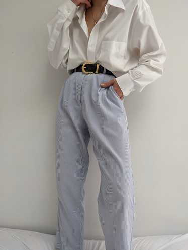 Vintage Blue Striped Seersucker Trousers - image 1