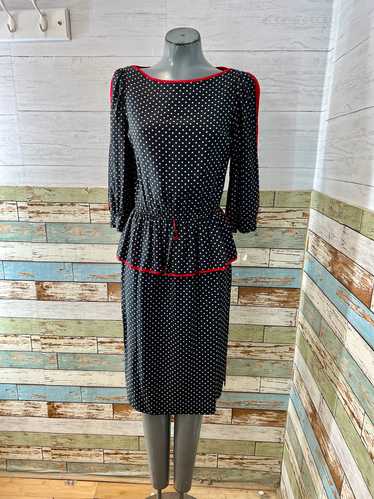 80’s Black Polka Dot Red Dress With Z Red Panels o