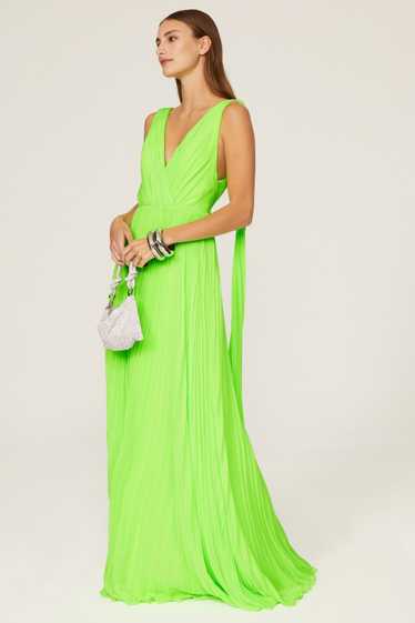 ML Monique Lhuillier Neon Green Pleated Gown