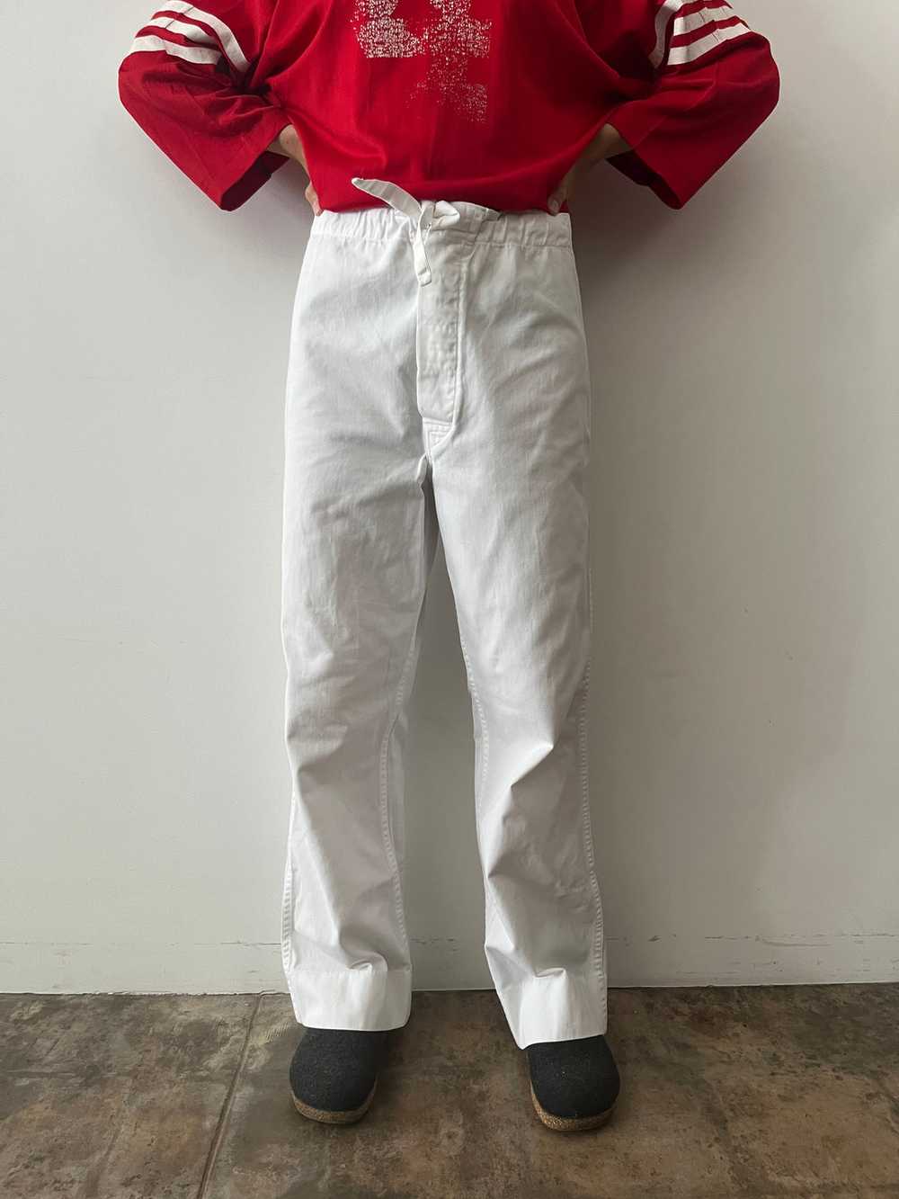 50s White Twill Drawstring Military Pants - image 3