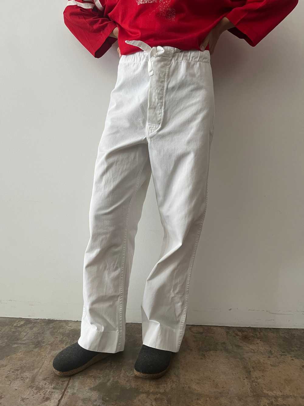 50s White Twill Drawstring Military Pants - image 4