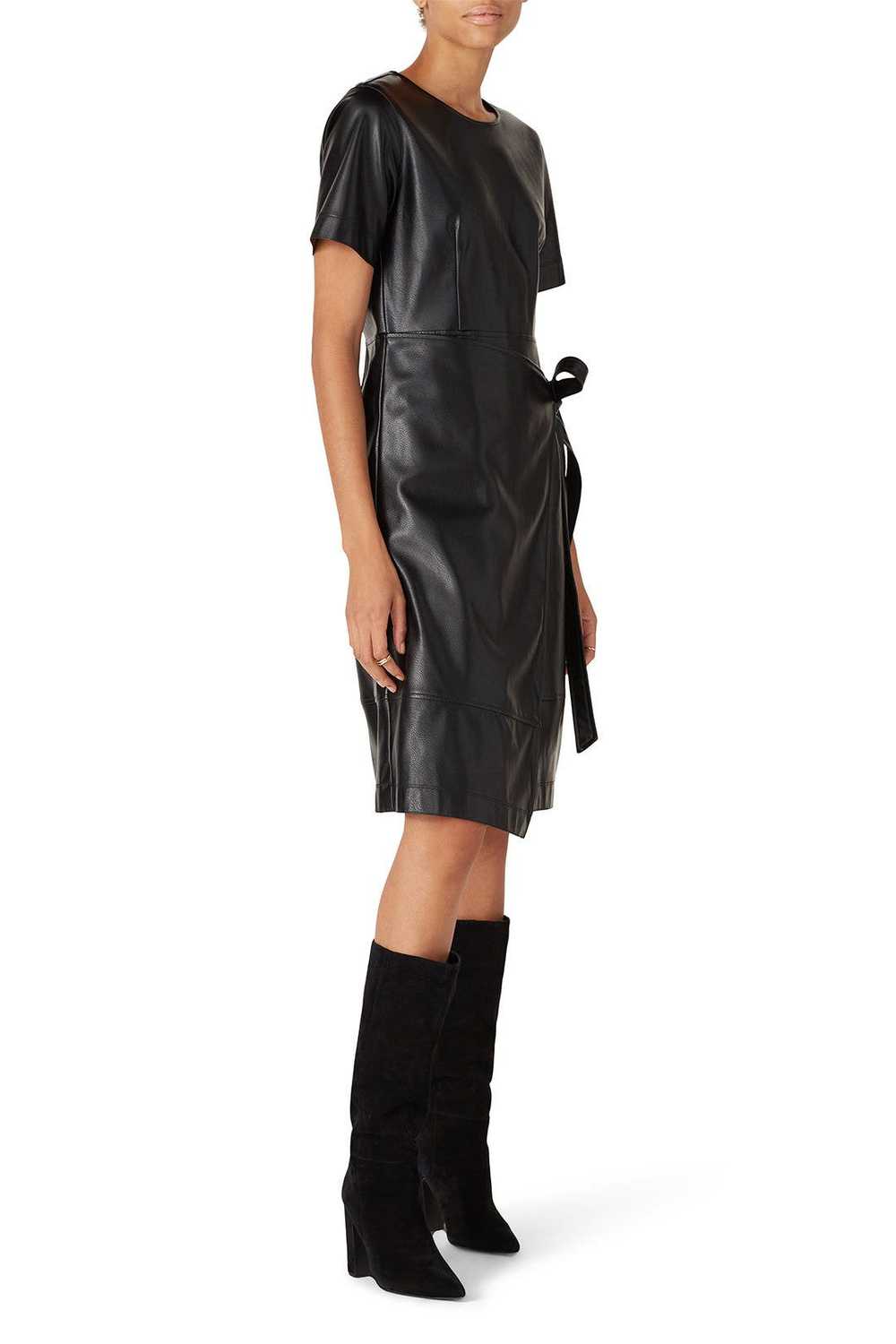 Natori Black Faux Leather Wrap Dress - image 2