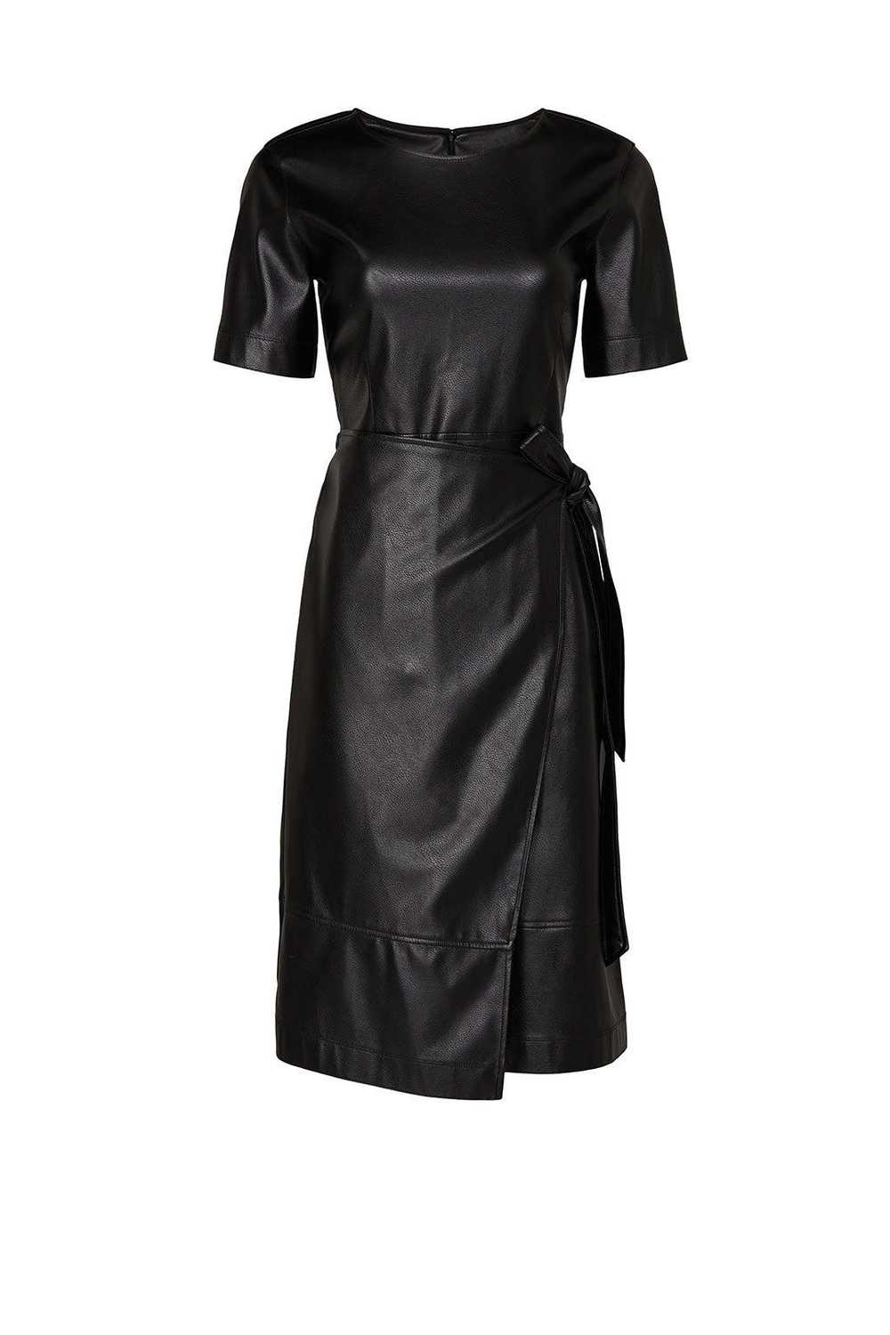 Natori Black Faux Leather Wrap Dress - image 5
