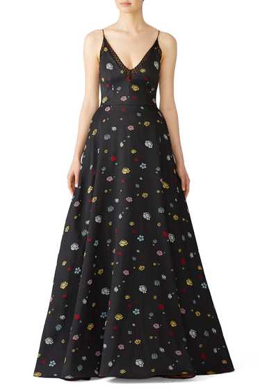 ML Monique Lhuillier Black Multi Floral Gown