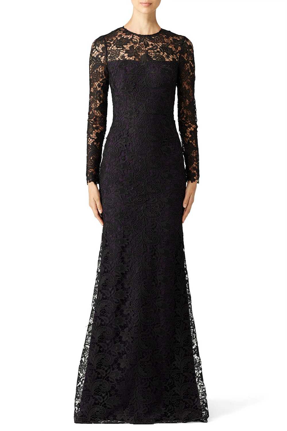 ML Monique Lhuillier Black Lace Tower Gown - image 1