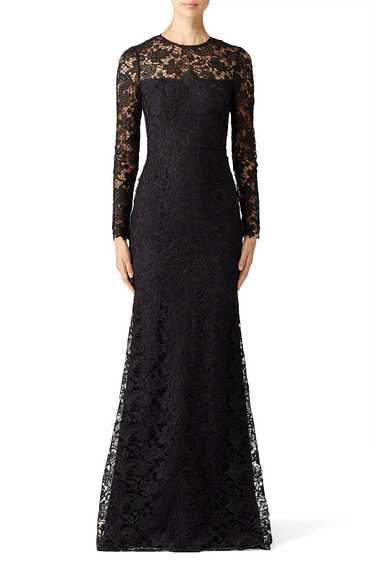 ML Monique Lhuillier Black Lace Tower Gown