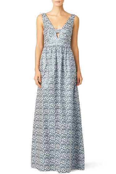 Nicole Miller Blue Printed Jacquard Gown