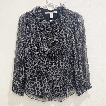 Diane Von Furstenberg Cheetah Ruffle Blouse size 4 - image 1