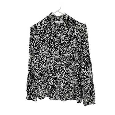 Frame Blouse Silk Animal Print Black White Long S… - image 1