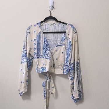 Maison d'Amelie Paris Cream and Blue Linen Wrap T… - image 1