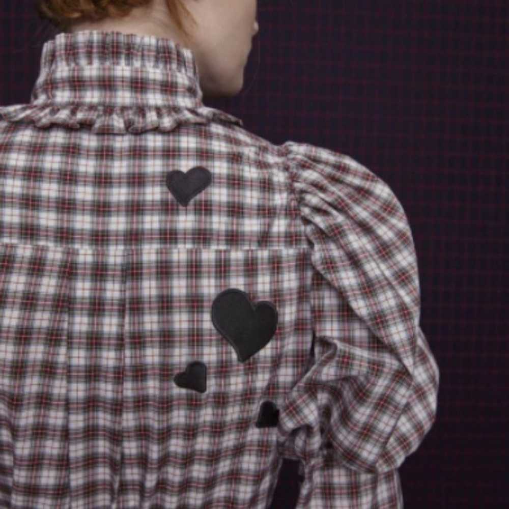 macgraw Tartan Plaid Button Up Puff Sleeves Heart… - image 1