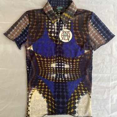 トップス Jean Paul GAULTIER HOMME V-Cyber Shirts Jean Paul Gaultier JPG Paris Cyber Print Mesh Shirt Size M