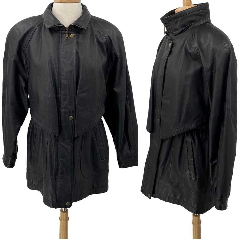 Vintage Genuine Leather Jacket Longline Layered F… - image 1