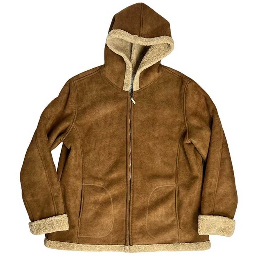 Y2K Faux Suede Sherpa Brown Afghan Coat Size XL - image 1
