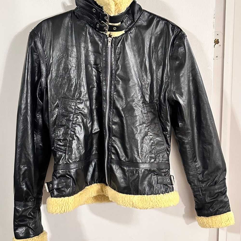 Golden Shearling Black Real B3 Bomber Leather Jac… - image 12