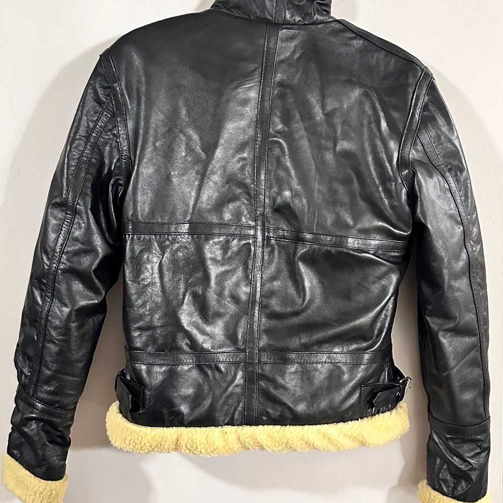 Golden Shearling Black Real B3 Bomber Leather Jac… - image 4