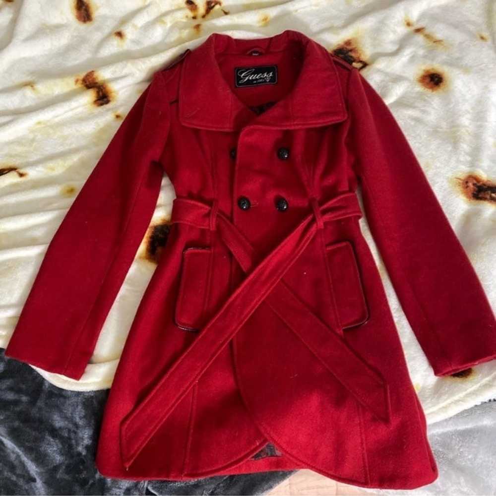 Guess red belted trenchcoat pea coat winter coat … - image 1