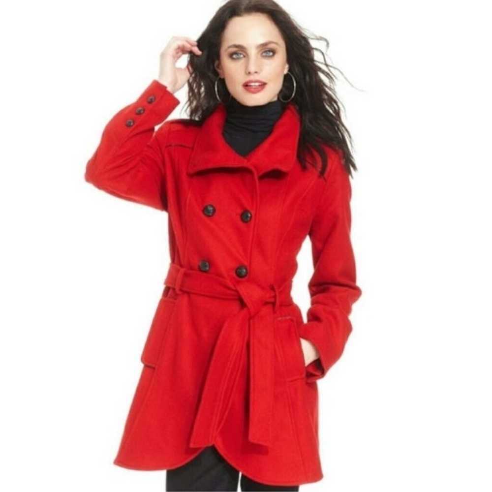 Guess red belted trenchcoat pea coat winter coat … - image 2