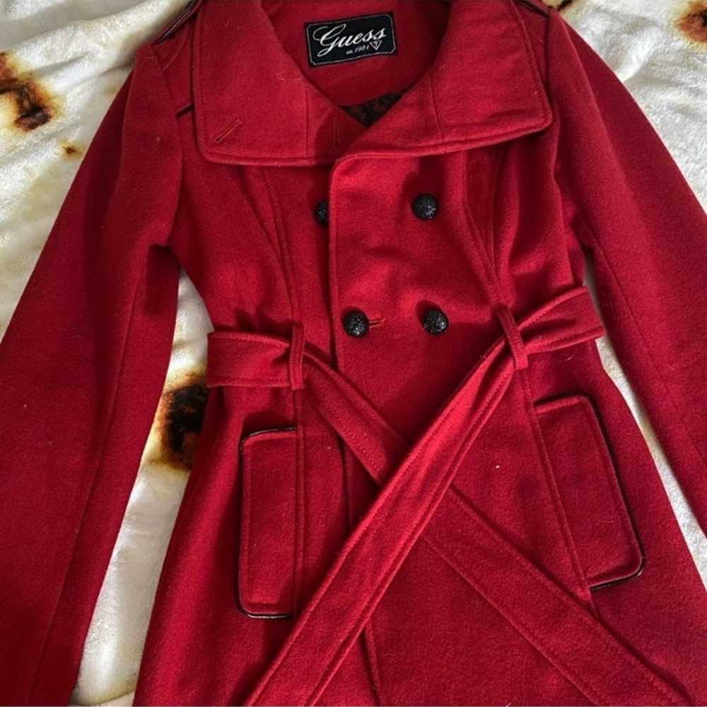 Guess red belted trenchcoat pea coat winter coat … - image 5