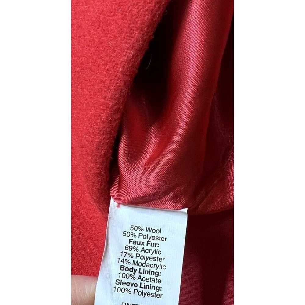 J. Crew Red Wool Coat Women’s Size 8 Faux Fur Hoo… - image 4