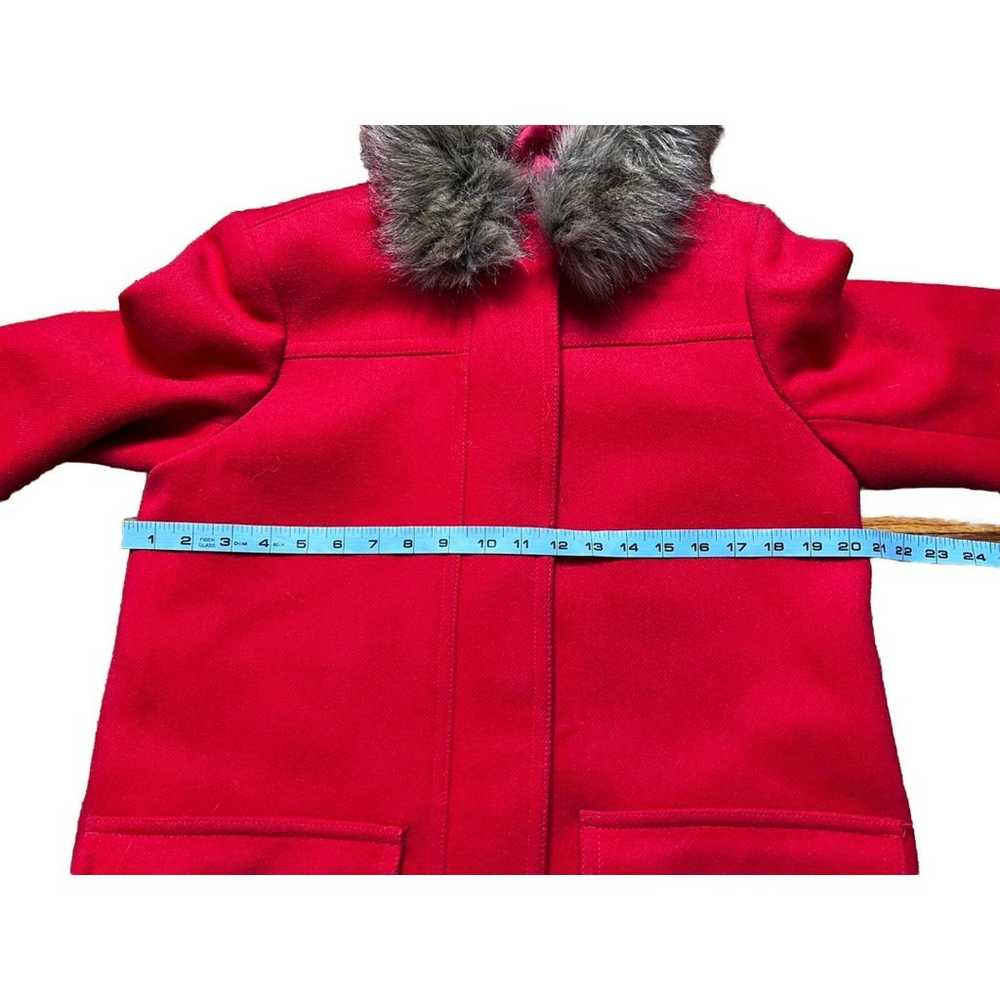 J. Crew Red Wool Coat Women’s Size 8 Faux Fur Hoo… - image 6