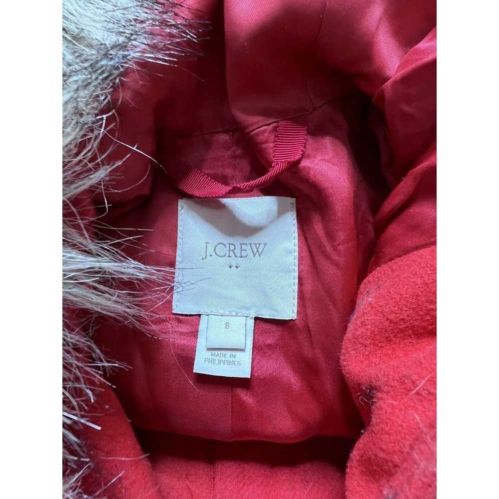 J. Crew Red Wool Coat Women’s Size 8 Faux Fur Hoo… - image 7