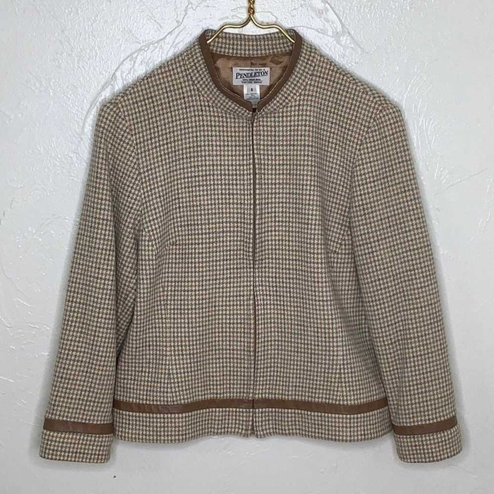 VGT Pendleton Wool Leather trim Houndstooth Zip u… - image 11