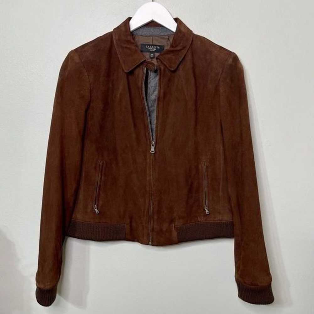 Talbots Brown Suede Leather Bomber Jacket Coat 14 - image 10