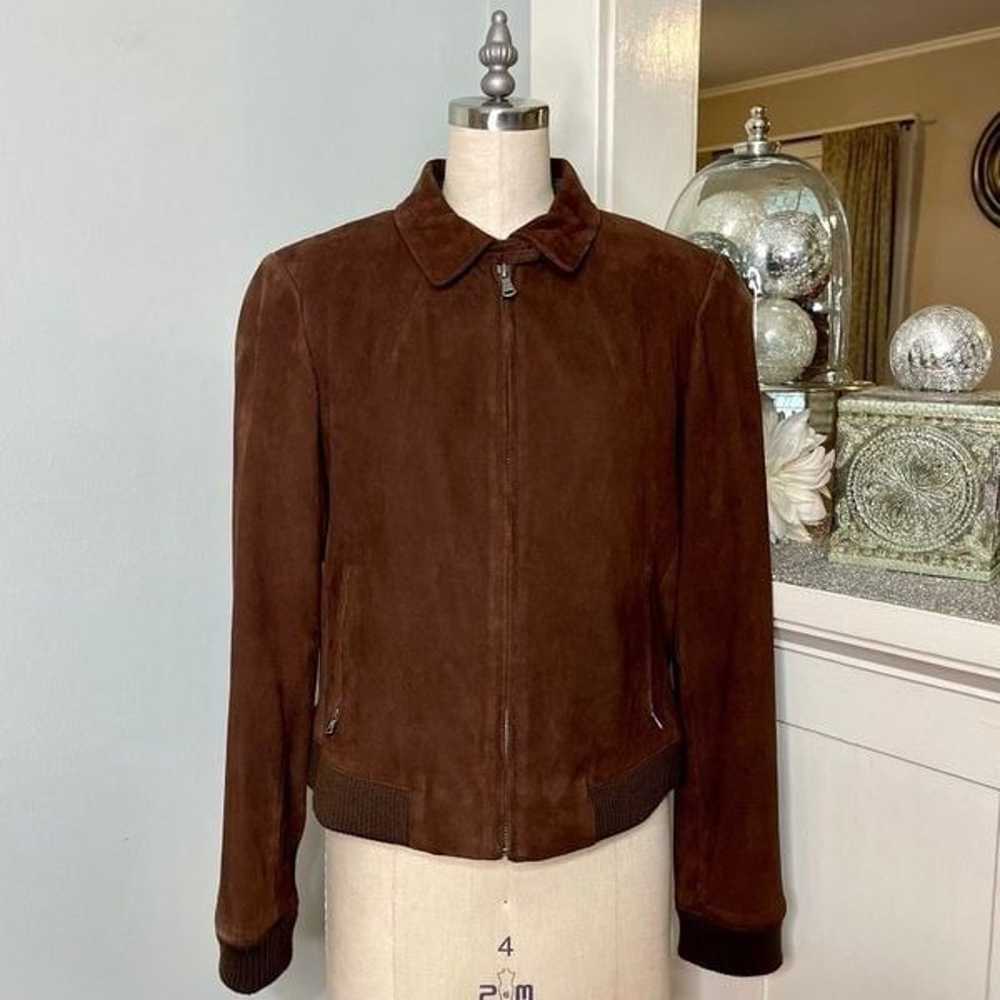 Talbots Brown Suede Leather Bomber Jacket Coat 14 - image 2