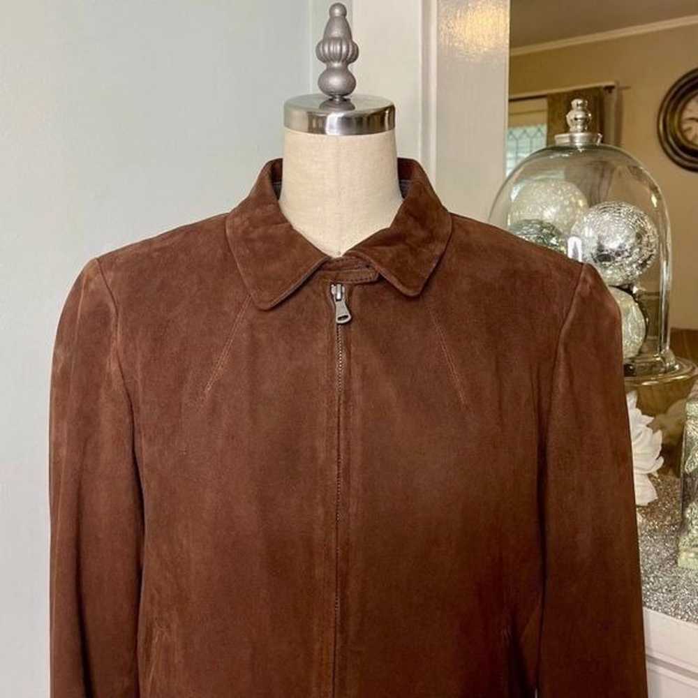 Talbots Brown Suede Leather Bomber Jacket Coat 14 - image 3
