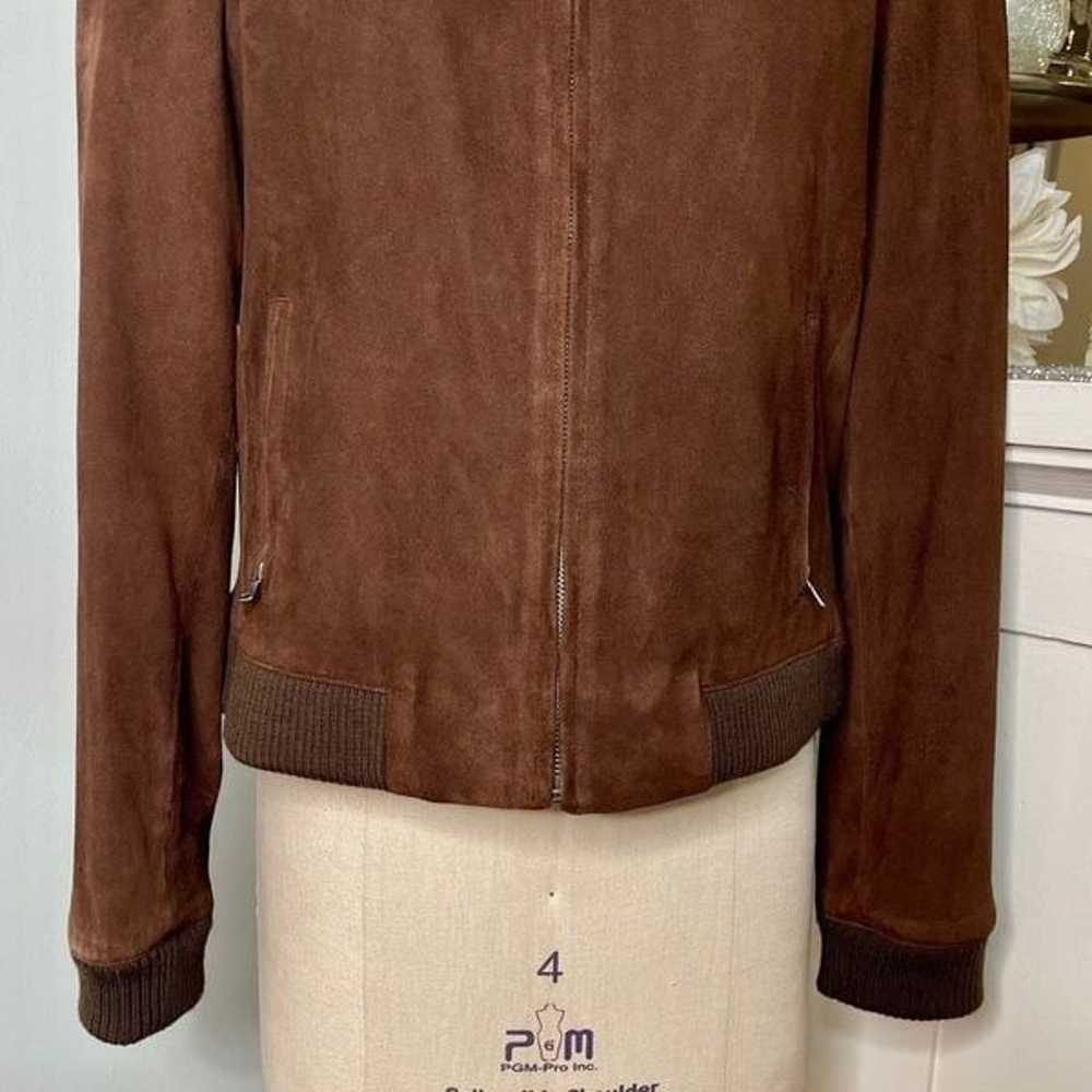 Talbots Brown Suede Leather Bomber Jacket Coat 14 - image 4