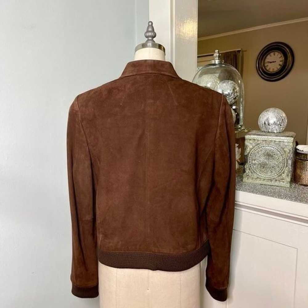 Talbots Brown Suede Leather Bomber Jacket Coat 14 - image 6