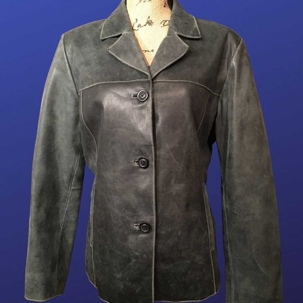 MOSSIMO Distressed BLACK 100% LEATHER Blazer Jack… - image 1