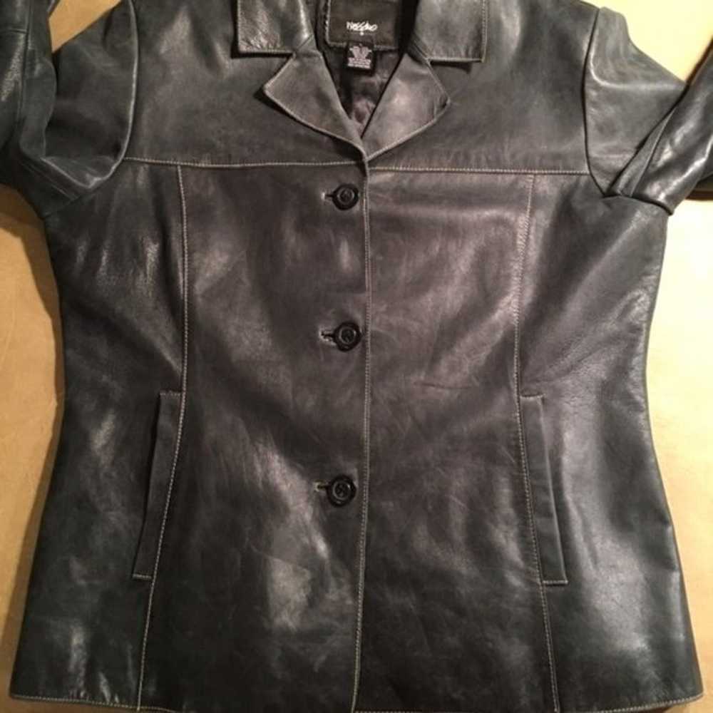 MOSSIMO Distressed BLACK 100% LEATHER Blazer Jack… - image 6