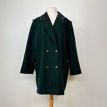 Vintage 90s Dark Green Wool Double Breasted Velve… - image 1