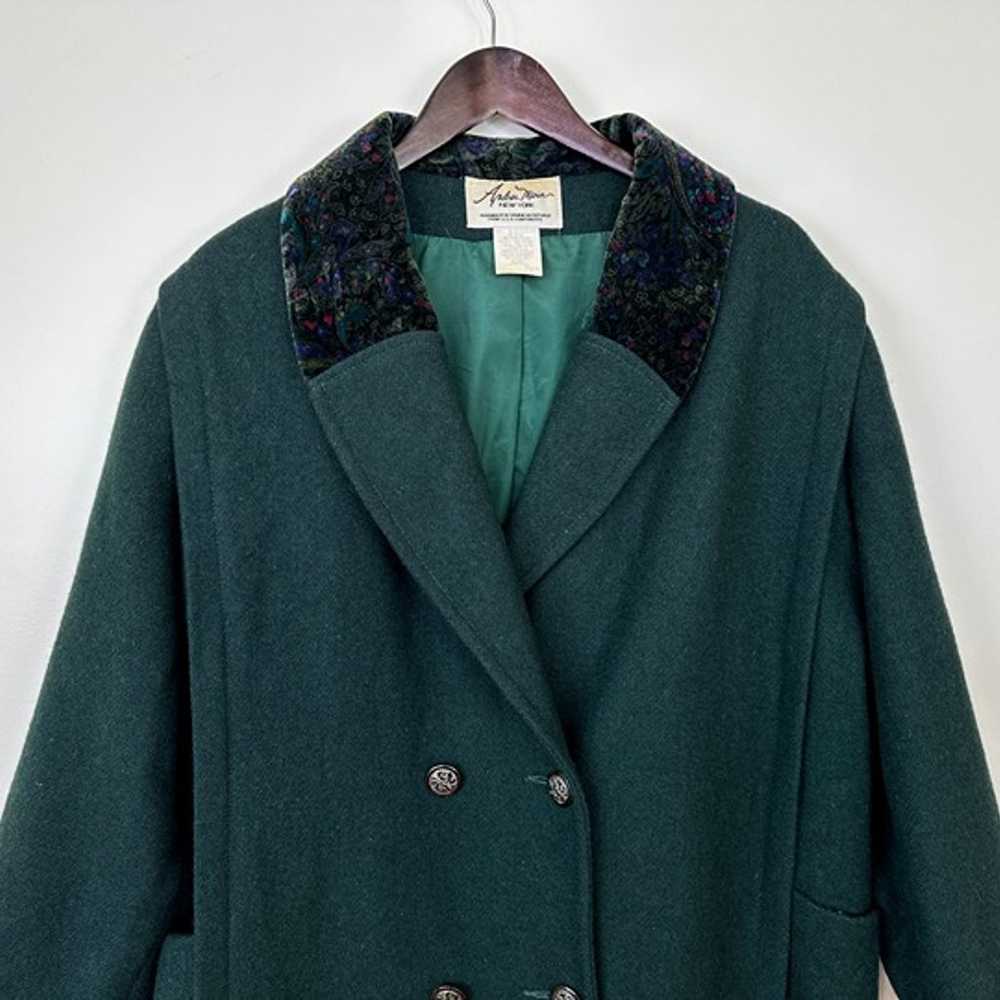 Vintage 90s Dark Green Wool Double Breasted Velve… - image 4