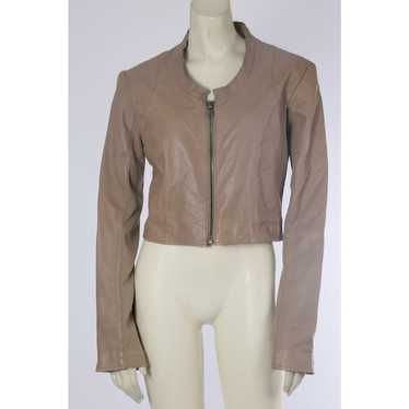 VEDA Beige Leather Zipper Cropped Jacket Size L - image 1